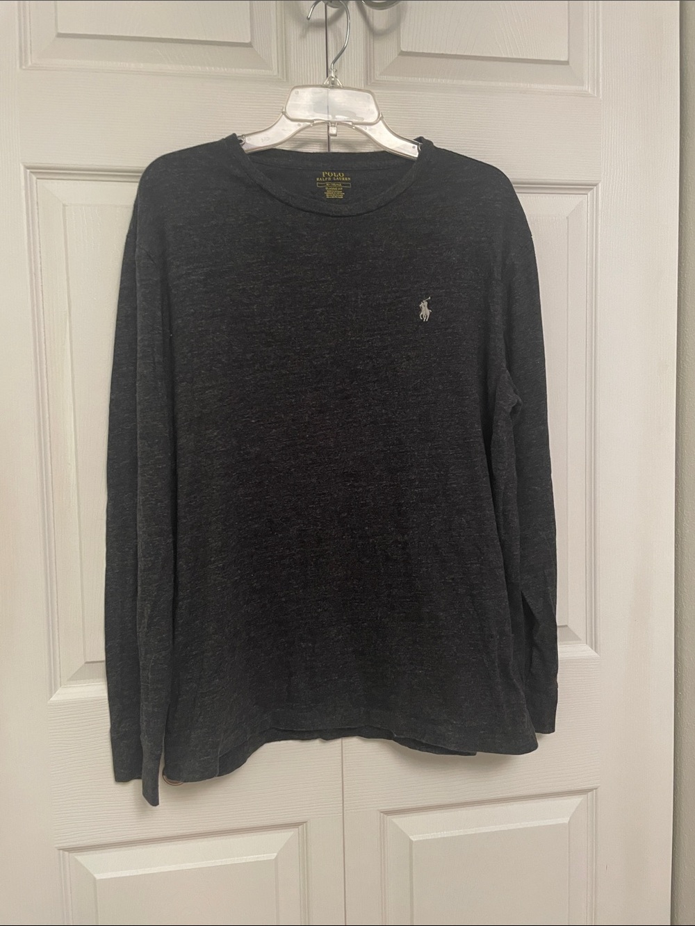 Polo Ralph Lauren Long Sleeve Crewneck Tee Shirt Heather Black Gray Men’s Medium